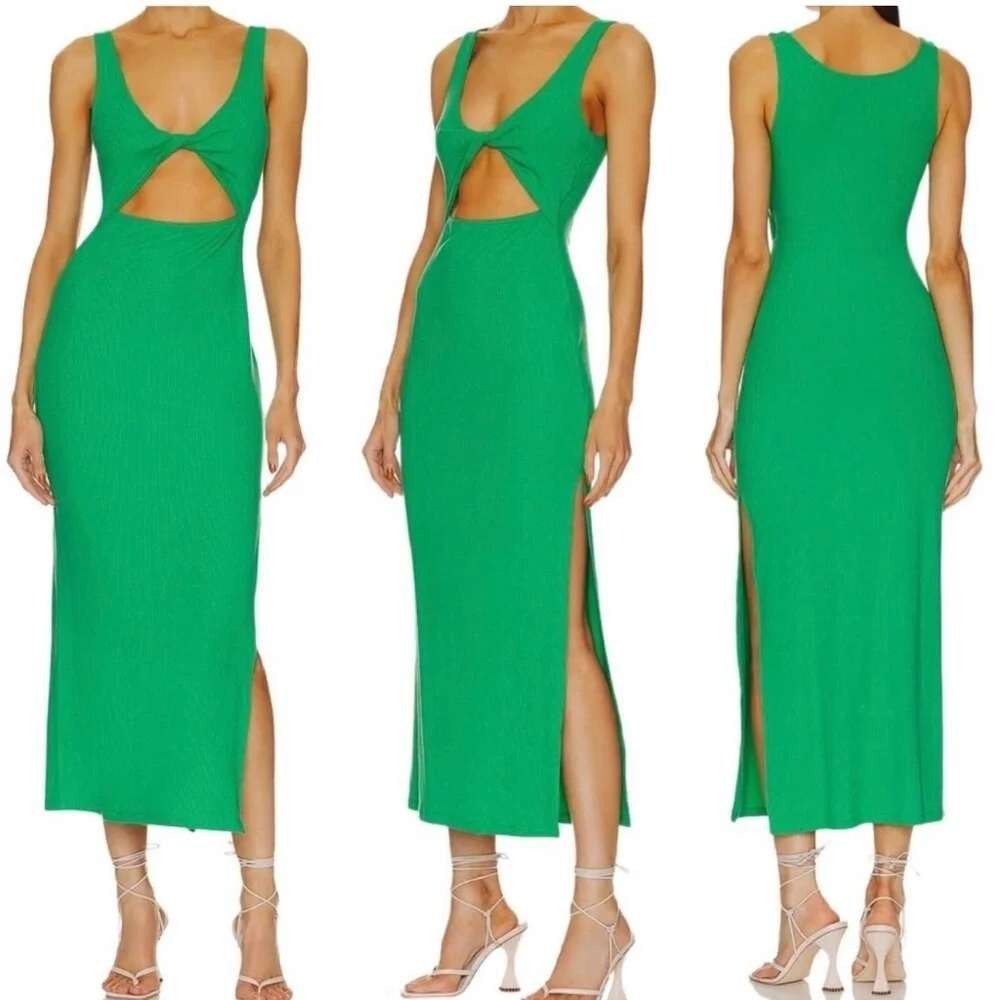 L Space X REVOLVE Nico Midi Maxi Dress Side Slit bodycon jersey cut out green M